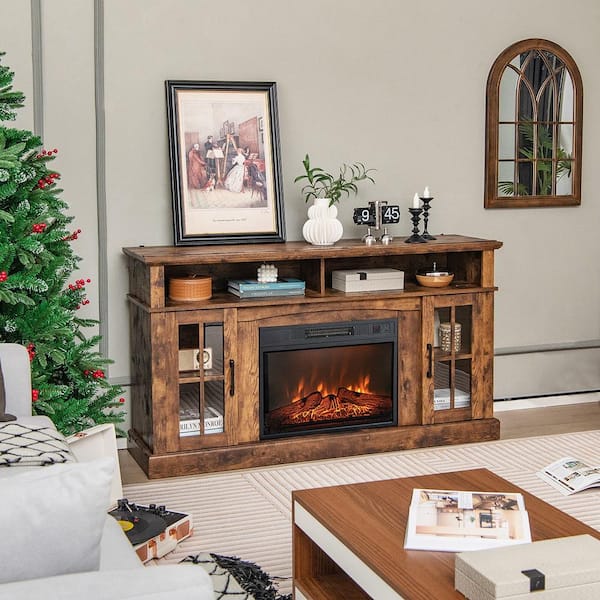 Brown TV Stand Fits TV's Up To 65 in. with 1400-Watt Electric Fireplace