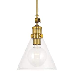Emma 60-Watt 1-Light Warm Brass Farmhouse Island Pendant Light with Clear Shade, No Bulb Included