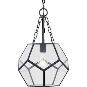 Wianno 1-Light Matte Black Pendant with Clear Bound Glass Shade