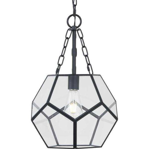 Progress Lighting Wianno 1-Light Matte Black Pendant with Clear Bound Glass Shade