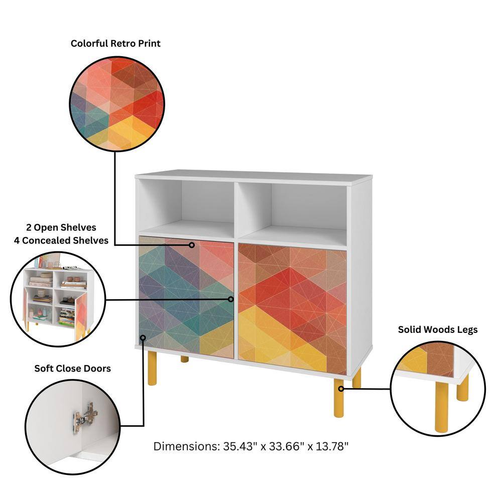 Retro Multi-Color Print Sideboard with Yellow Legs