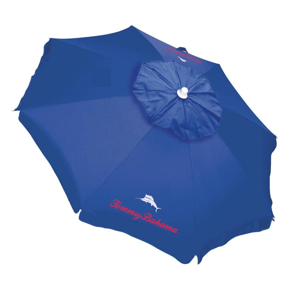 Tommy Bahama 6 ft. Steel Pole Tilt Beach Umbrella in Blue with Sand