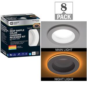 4 in. Adjustable CCT Integrated LED Canless Recessed Light Trim with Night Light 650 Lumens Reduces Glare (8-Pack)