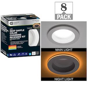 4 in. Adjustable CCT Integrated LED Canless Recessed Light Trim with Night Light 650 Lumens Reduces Glare (8-Pack)