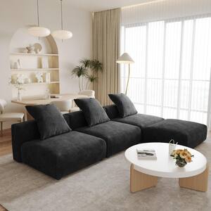 118.11 in. Square Arm Corduroy Velvet 4-Pieces Modular Free Combination Sectional Sofa with Ottoman in. Black
