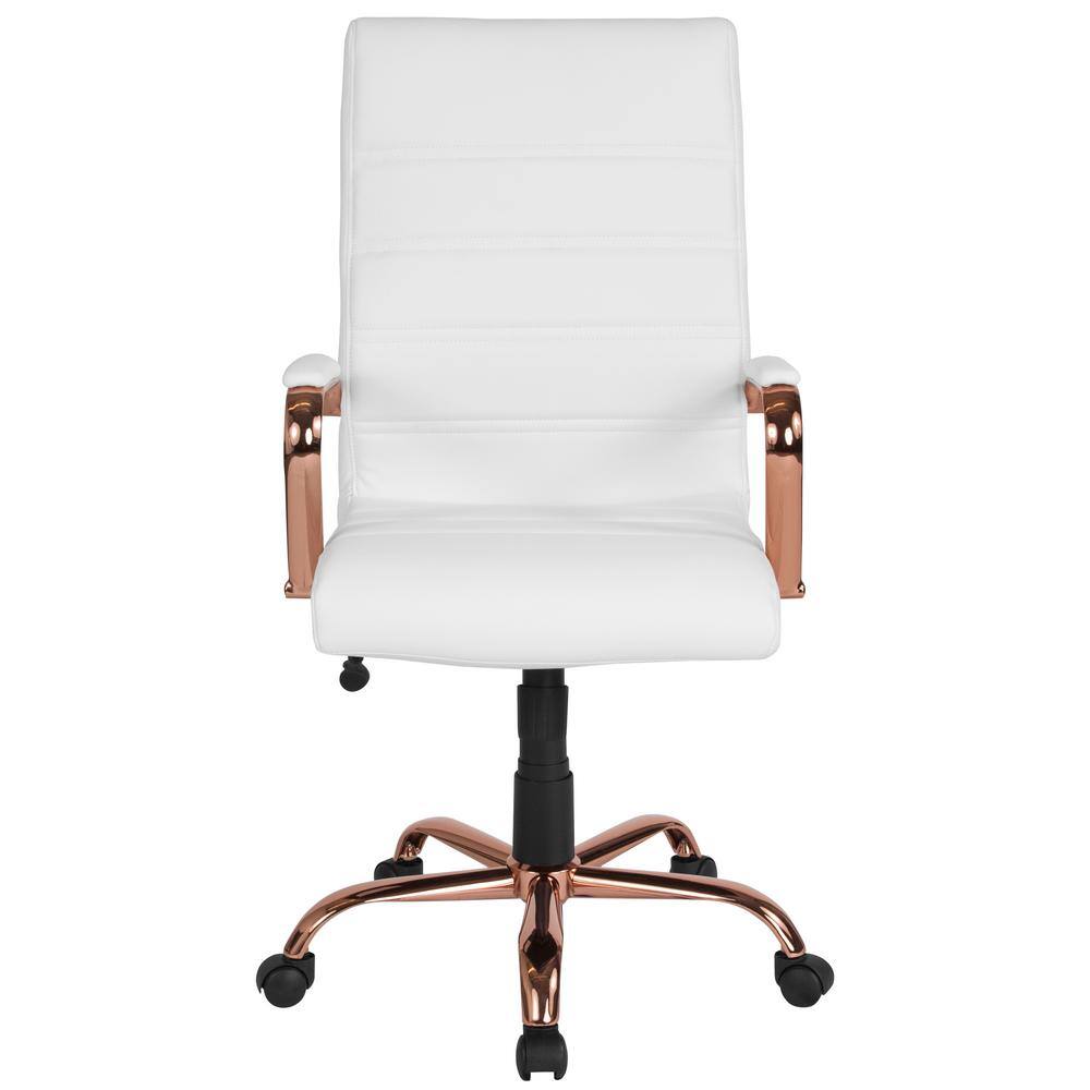 White LeatherSoft High Back Executive Swivel Chair with Rose Gold Metal Frame