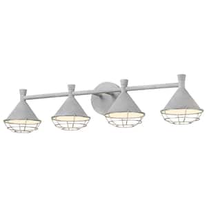 32 in. 4-Light Grey Finish LED Dimmable Industrial Vanity Light with Metal Shade