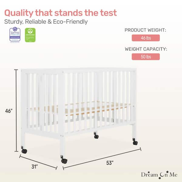 Dream On Me Quinn Full Size Folding Crib White