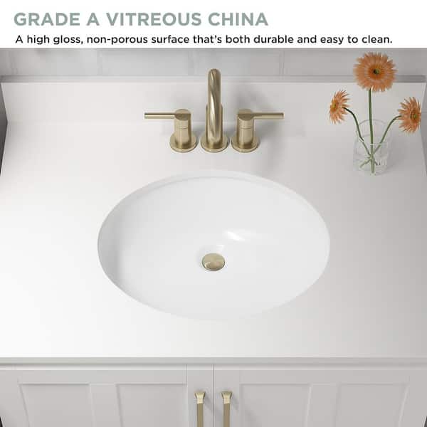 IPT Sink Company Oval Glazed Ceramic Undermount Bathroom Vanity Sink in White IPT Sink Company Oval Glazed Ceramic Undermount Bathroom Vanity Sink in White