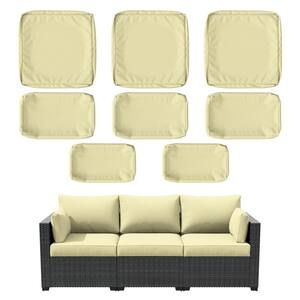 8-Piece Outdoor Replacement Cushion Slipcovers for 3-Seat Wicker Sofa, Seat Back Arm Covers, Light Yellow(No Inserts)