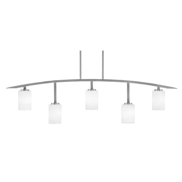 Unbranded Siena 51.25 in. 5-Light Graphite Chandelier with 4 in. White Muslin Glass Shades, no bulbs included