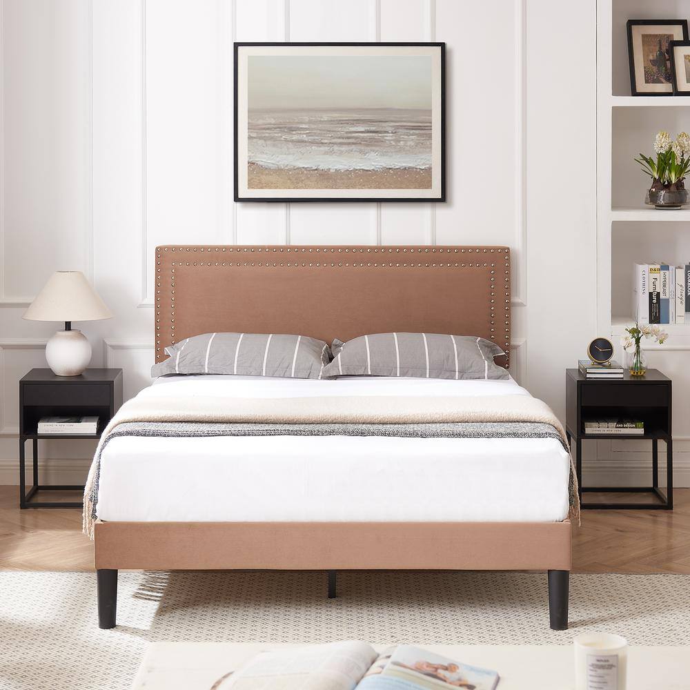 Upholstered Bed with Adjustable Headboard, No Box Spring Needed Platform Bed Frame, Bed Frame Gray Queen Bed - thumbnail 2