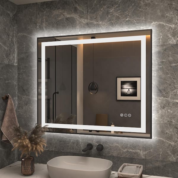 Apmir 30 in. W x 36 in. H Rectangular Framed Front and Back LED Lighted Anti-Fog Wall Bathroom Vanity Mirror in Tempered Glass