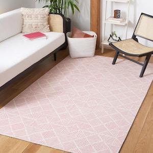 Abstract Pink/Ivory Doormat 3 ft. x 5 ft. Diamond Geometric Area Rug