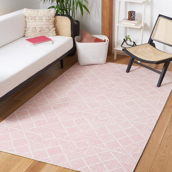 Abstract Pink/Ivory 5 ft. x 8 ft. Diamond Geometric Area Rug