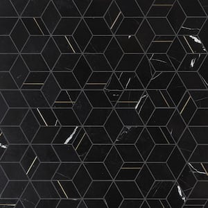 Utopia Nero 13.58 in. x 11.73 in. Polished Marble and Brass Wall Mosaic Tile (1.11 sq. ft./Each)