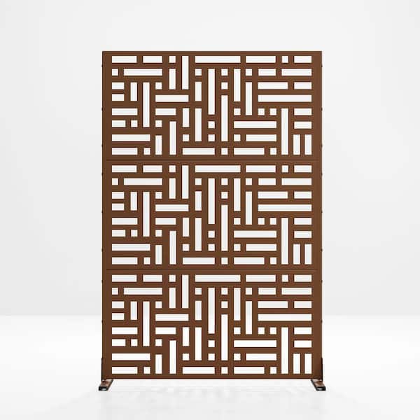 3.92 ft. x 6 ft. Outdoor and Indoor Freestanding Metal Flat Framed Privacy Screen, Fence Panels in Brown