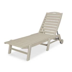 Nautical Sand 1-Piece Plastic Outdoor Chaise with Wheels