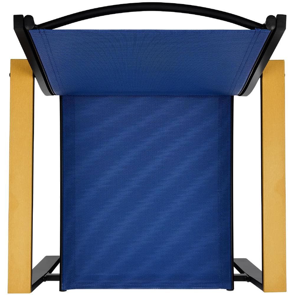 Set of 2 Blue Metal Armchairs with Wooden Armrests