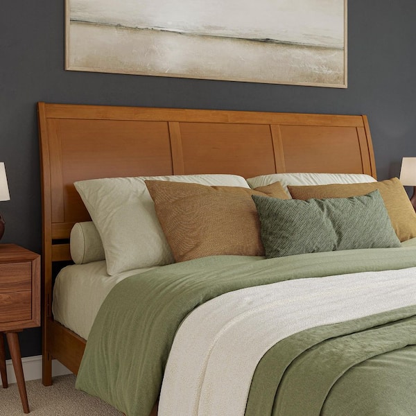 AFI Portland Light Toffee Natural Bronze King Sleigh Headboard with Solid Wood Panel and Attachable Charger