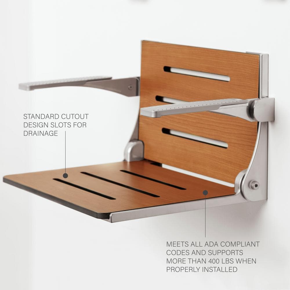 Seachrome Silhouette Teak and Silver Folding Shower Seat with Arms