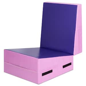 60'' X 30''X 14'' Folding Incline Gymnastics Mat Cheese Wedge Shape Tumbling Mat W/Handles Purple 12.5 sq.ft.