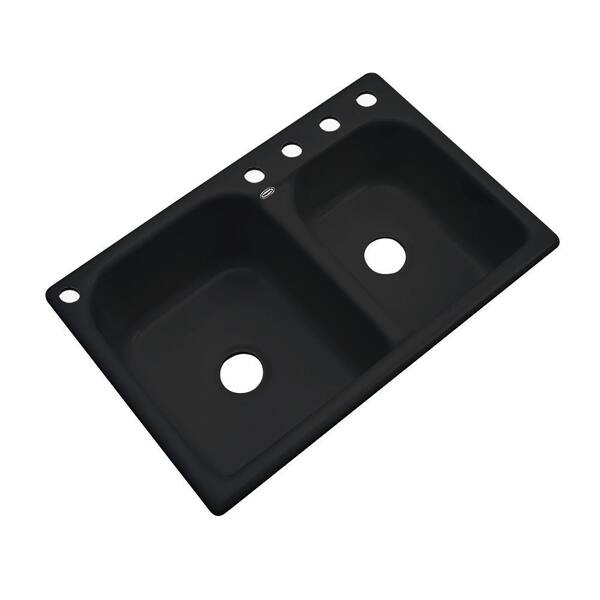 Thermocast Cambridge Drop-In Acrylic 33 in. 5-Hole Double Bowl Kitchen Sink in Black