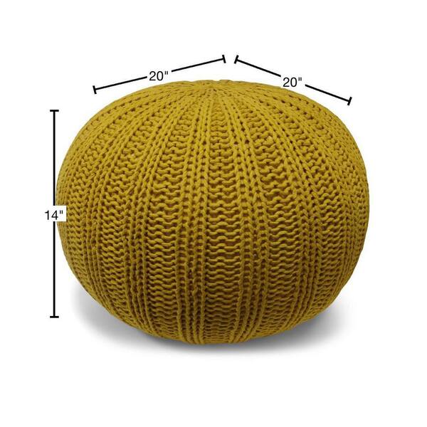 Simpli Home Shelby Boho Round Hand Knit Pouf in Mustard Cotton AXCPF-02-MUS  - The Home Depot