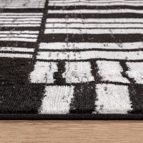 Geometric Blocks Black 2 ft. 3 in. x 8 ft. Runner Rug