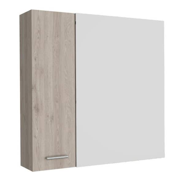 cadeninc 23.6 in. W x 23.6 in. H Bathroom Surface Mount Medicine Cabinet with Mirror,4 Shelves and Double Door in Light Gray