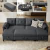 STICKON 100.79 in. Wide Dark Grey Pillow Top Arm Fabric 4-Seater Rectangle Sectional Sofa with Sleeper Bed Feature HYM-HD04281180