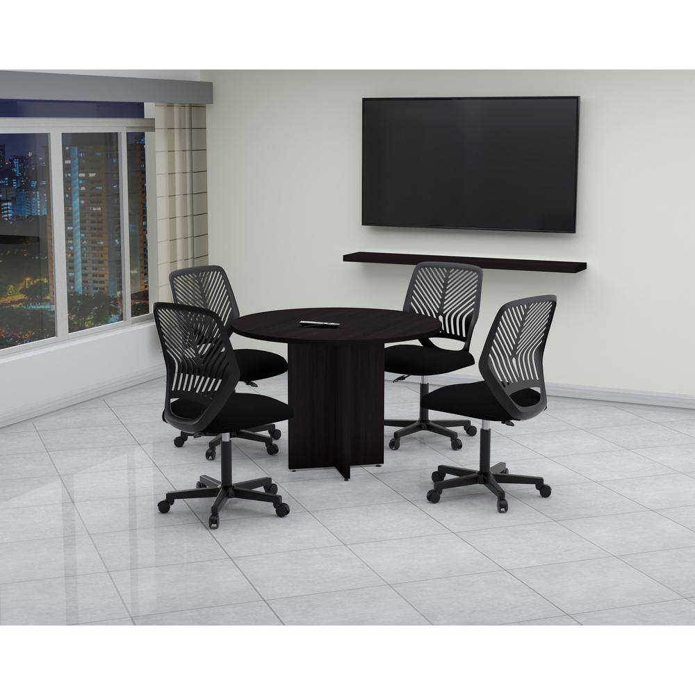 Espresso Round Engineered Wood Conference Table with Dark Finish
