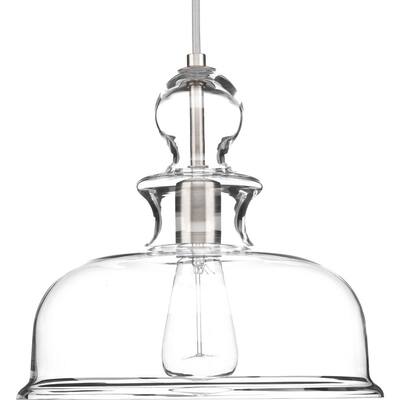 Loftin Collection 1-Light Clear Patterned Glass Farmhouse Pendant Light Brushed Nickel