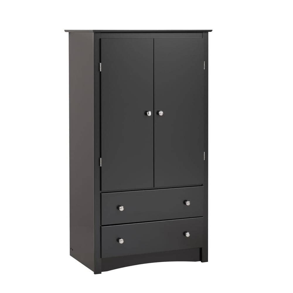 Contemporary Black 2-Drawer Armoire with Spacious Wardrobe Storage