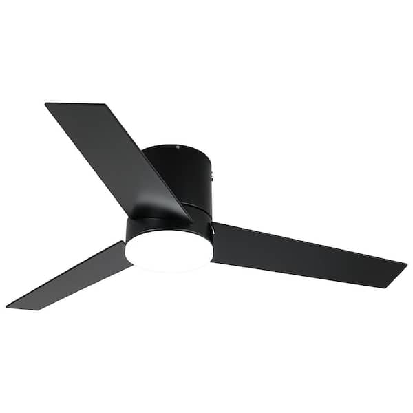 48 in. Indoor Integrated LED Matte Black Flush Mount Ceiling Fan with Light and Remote Control