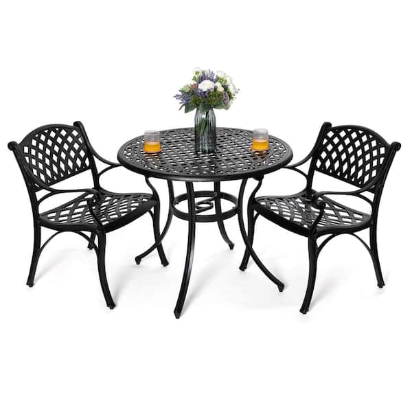 Nuu Garden Antique Bronze 3 Piece Cast, Patio Furniture Round Table And Chairs