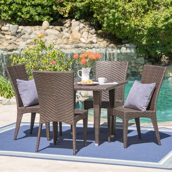 Noble House Brooke Multi-Brown 5-Piece Faux Rattan Outdoor Dining Set