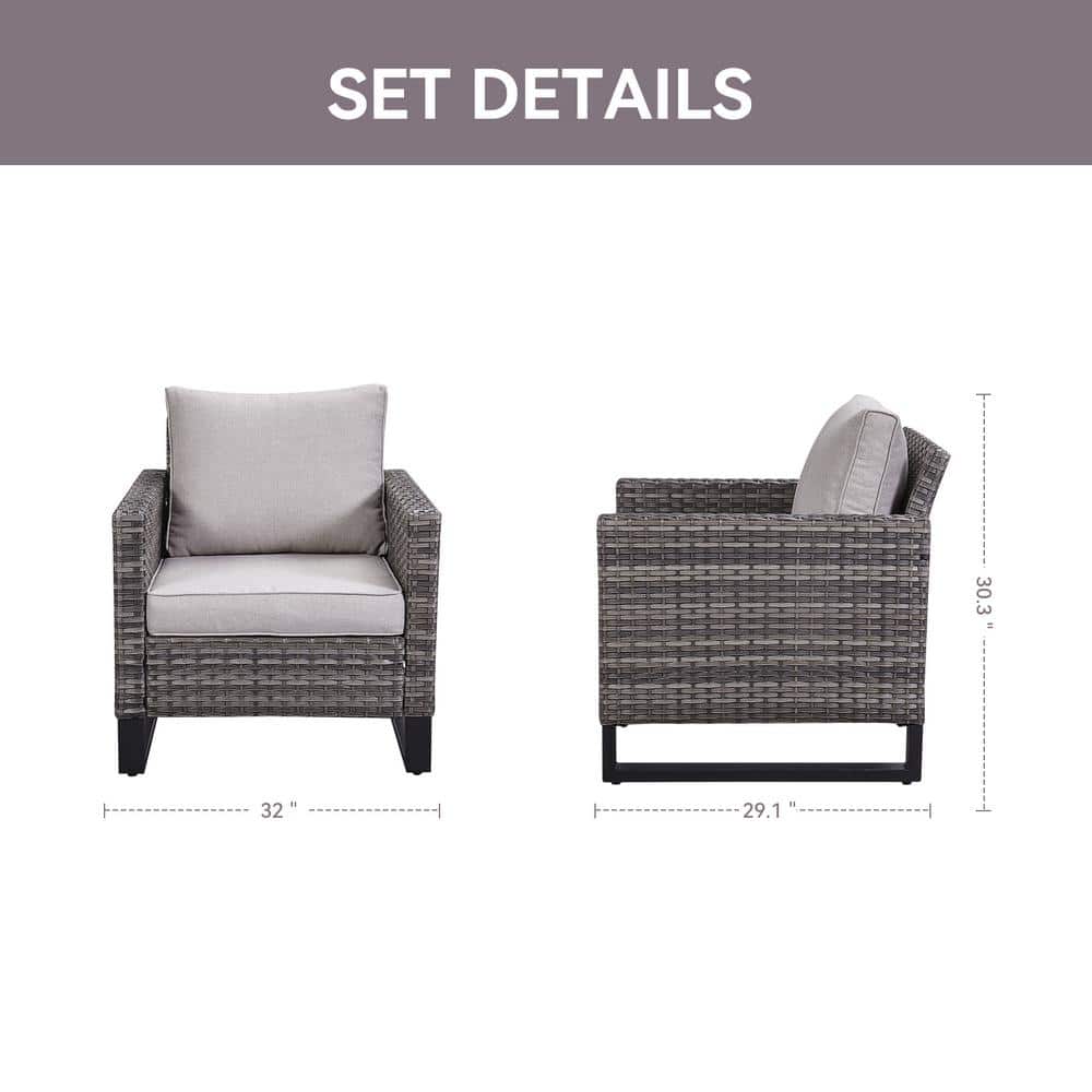 Valenta Gray Steel Frame Outdoor Lounge Chair with Cushions