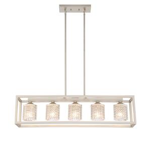 Modern 5-Light Antique Silver Rectangular Linear Chandelier with Crystal Accent