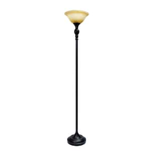 1-Light 71 in. Restoration Bronze Torchiere Floor Lamp with Marbelized Amber Glass Shade