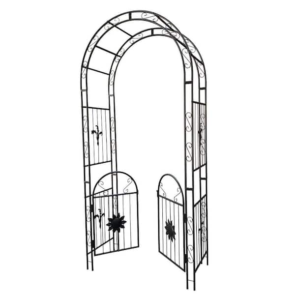 98.4 in. x 45.24 in. Garden Metal Arch Arbor with Doors, Climbing Plants Support Arch Black