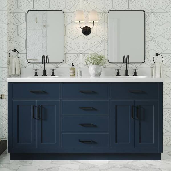 ARIEL Hepburn 66 in. W x 21.5 in. D x 34.5 in. H Double Sinks Freestanding Bath Vanity Cabinet without Top in Midnight Blue