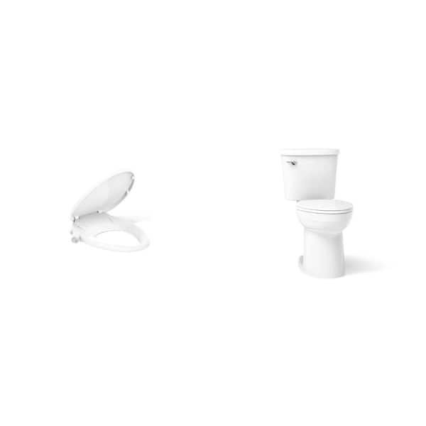 Purewash M300 White Bidet Seat with Chrome Handles and Joist 1.28 GPF Elongated Toilet (Seat Included) Combo