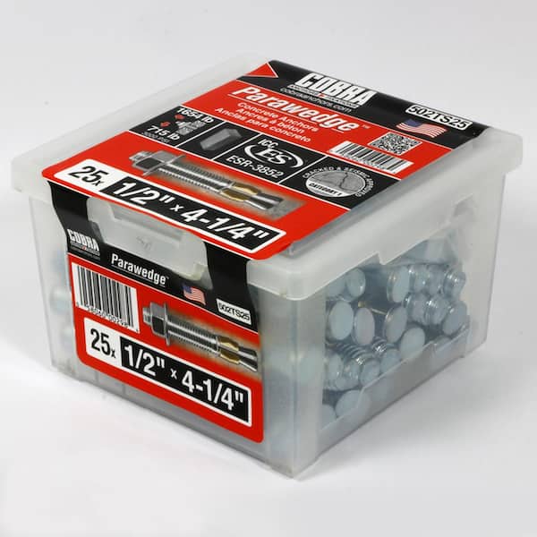 1/2 in. x 4-1/4 in. Carbon Steel Stainless Still Wedge Hex Head 46lbs. Wedge Anchor (25-Pack)
