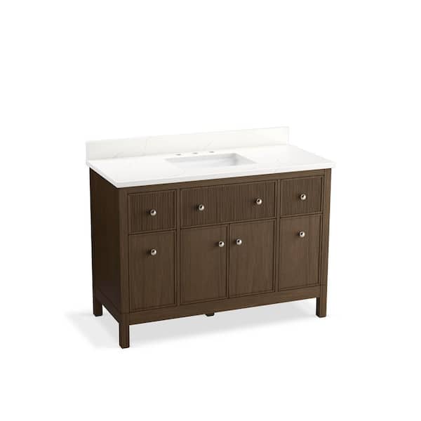 Malin by Studio McGee 48 in. Draper Oak Bath Vanity with Bianco Bella Quartz Top