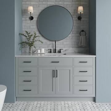 ARIEL Hepburn 61 in. W x 22 in. D x 35.25 in. H Bath Vanity in Grey with Carrara Marble Vanity Top in White with White Basin T061SCW2RVOGRY