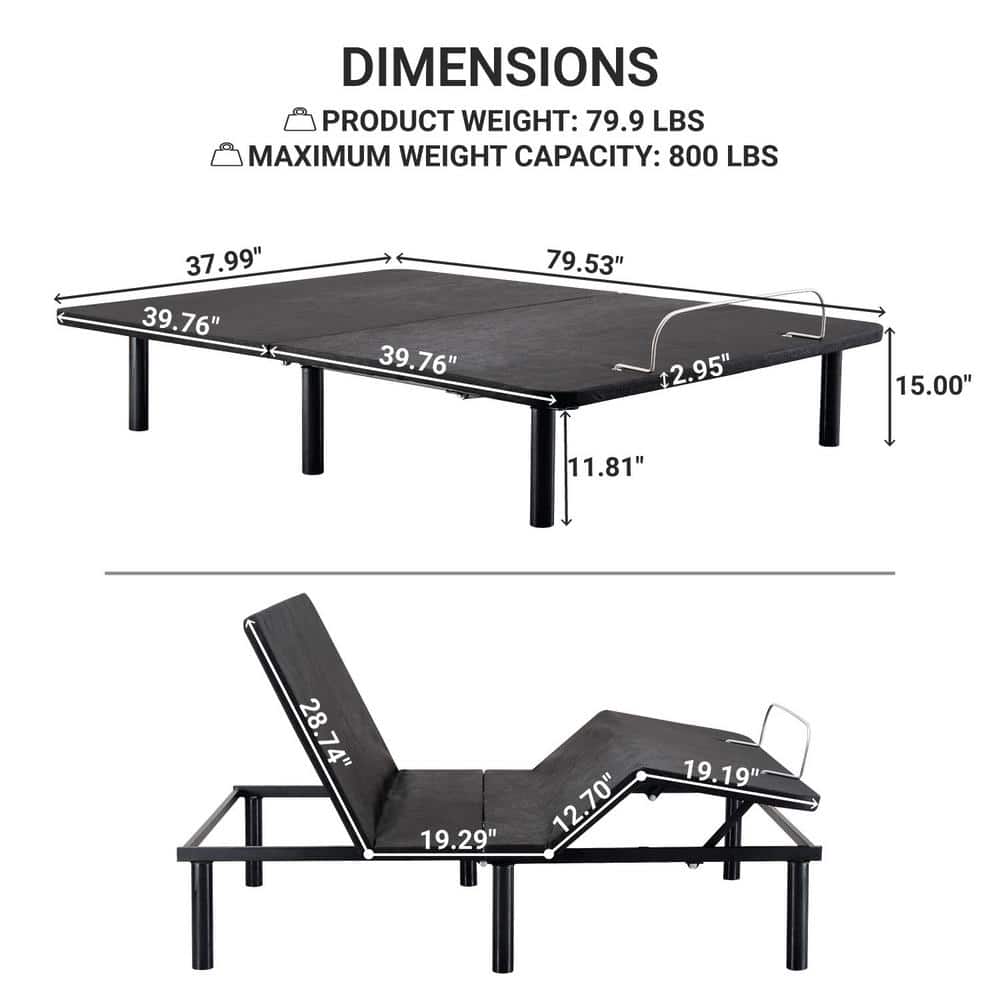15" Black Metal Twin XL Adjustable Bed Frame with Wireless Remote