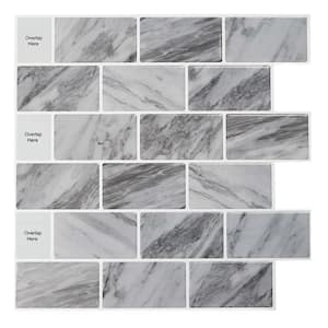 Peel and Stick Gray and White Backsplash Tile 12 in. x 12 in. Vinyl Wall Tile 10-Pack