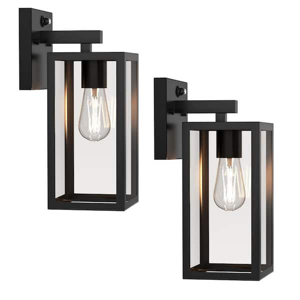 Exterior Waterproof Wall Lantern Light Fixtures 1-Light Black Wall Sconce with Clear Shade (2-Pack)