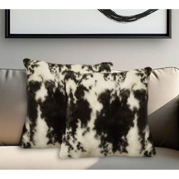 HomeRoots Black, White Animal Print Cotton 18 in. x 18 in. Throw Pillow Set of 2